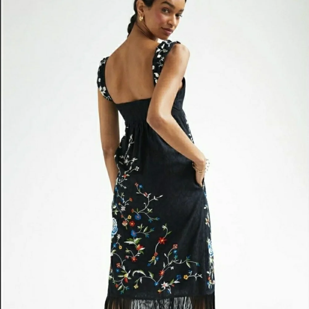 Anthropologie Black Dress with Colorful Floral Embroidery - Picture 2 of 10